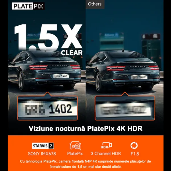 Camera auto tripla Vantrue N4 Pro fata-spate-interior, WiFi 5GHz 4K + 1080P + 1080P HDR, control vocal, Night Vision, ecran 2.45&quot;, GPS, G-sensor si monitorizare parcare