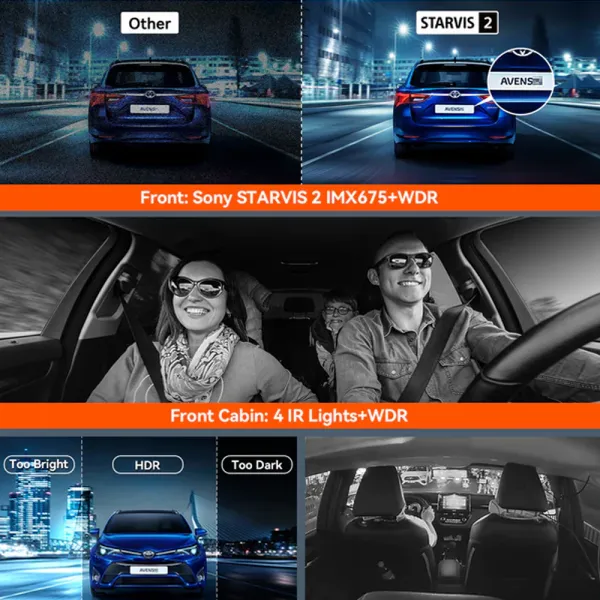 Camera auto cu 4 canale Vantrue N5 fata-spate-interior, WiFi 5GHz, 2.7K + 1080P + 1080P + 1080P, HDR + WDR, control vocal, Night Vision, ecran 3.19&quot;, GPS, G-sensor si monitorizare parcare