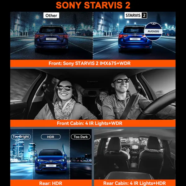 Camera auto cu 4 canale Vantrue N5 fata-spate-interior, WiFi 5GHz, 2.7K + 1080P + 1080P + 1080P, HDR + WDR, control vocal, Night Vision, ecran 3.19&quot;, GPS, G-sensor si monitorizare parcare