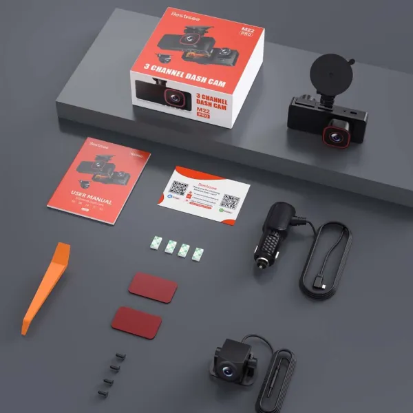 Camera auto de bord Bestsee M22 Pro cu 3 canale 1080P, Super Night Vision, 170°, ecran 2.35&quot;, G-sensor si monitorizare parcare