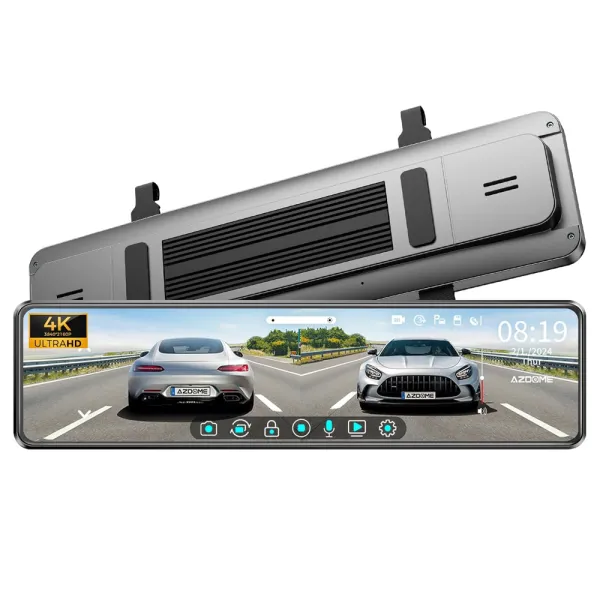 Camera auto de bord tip oglinda, fata-spate, AZDOME PG18S 4K+FullHD, ecran tacil IPS 12&quot;, WDR, 150o, aplicatie dedicata, G-Senzor si monitorizare parcare