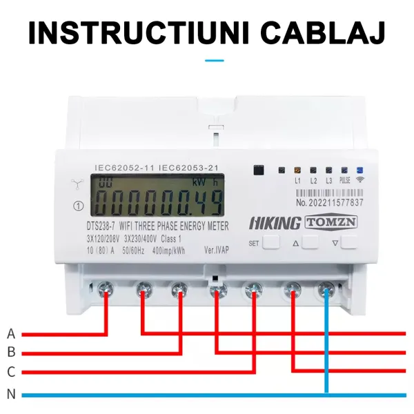 Contor trifazat inteligent IVAP, WiFi pentru monitorizare energie electrica 80A, multifunctional Contor trifazat inteligent IVAP, WiFi pentru monitorizare energie electrica 80A, multifunctional