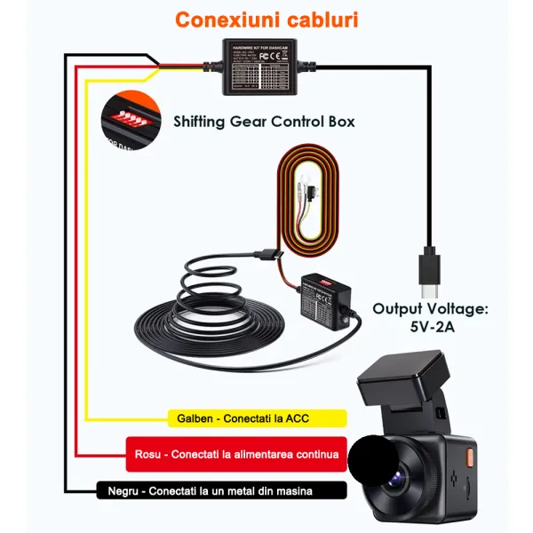 Kit de cabluri ACC cu 3 conductoare Vantrue pentru N5, N4 Pro, N4, E1, E2, E3, S2, N2S, X4S cu protectie tensiune joasa si mod parcare Kit de cabluri ACC cu 3 conductoare Vantrue pentru N5, N4 Pro, N4, E1, E2, E3, S2, N2S, X4S cu protectie tensiune joasa si mod parcare