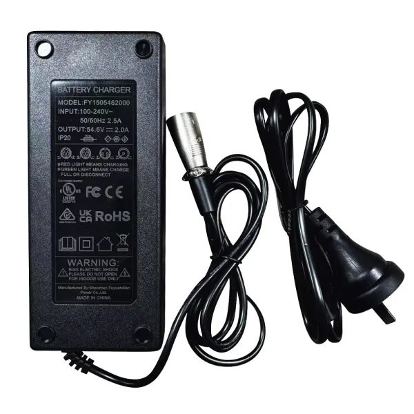 Incarcator pentru trotinete electrice RYDE 500 Booster 48V, input 100-240V 50/60Hz 2.5A, output DC54.6V 2.0A 109.2W, mufa XLR Incarcator pentru trotinete electrice RYDE 500 Booster 48V, input 100-240V 50/60Hz 2.5A, output DC54.6V 2.0A 109.2W, mufa XLR