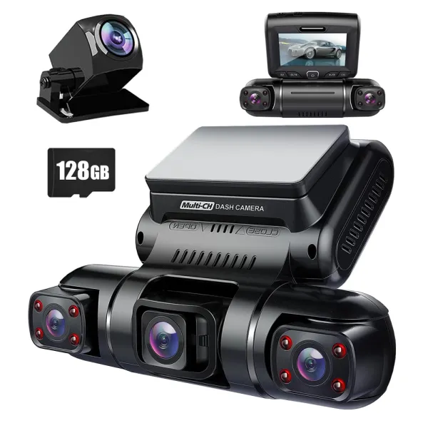 Camera auto de bord cu 4 canale PRUVEEO D90 FHD, WiFi, Night Vision, 150°, ecran LCD 3&quot;, GPS, aplicatie dedicata, G-sensor si monitorizare parcare