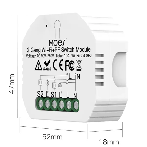 Releu inteligent smart WiFi cu 2 canale, DIY, compatibil Tuya/SmartLife Releu inteligent smart WiFi cu 2 canale, DIY, compatibil Tuya/SmartLife