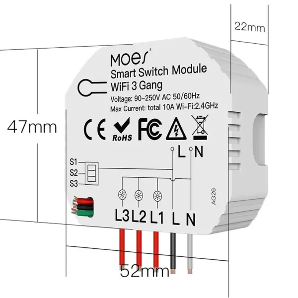 Releu inteligent smart WiFi cu 3 canale, DIY, compatibil Tuya/SmartLife Releu inteligent smart WiFi cu 3 canale, DIY, compatibil Tuya/SmartLife