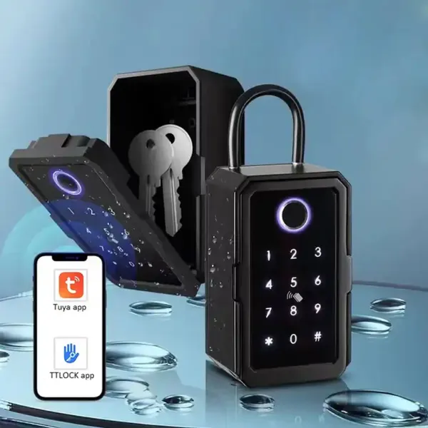 Seif de perete exterior pentru chei, Smart Key Box WiFi, IP65, blocare cu amprenta, card IC sau parola, compatibil Tuya/SmartLife