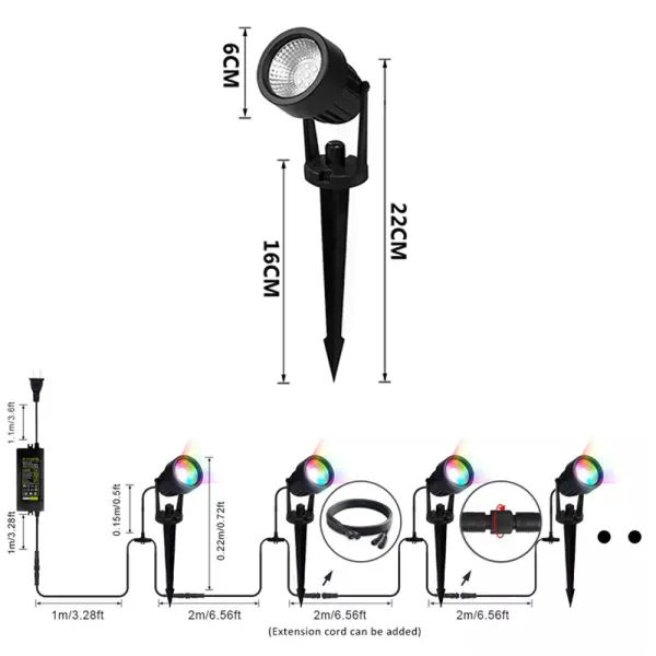 Set 6 Lampi ambientale LED RGB pentru gradina, IP66, 120W, 8000lm Set 6 Lampi ambientale LED RGB pentru gradina, IP66, 120W, 8000lm
