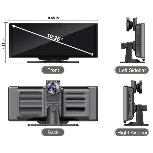 Sistem multimedia pentru masina, de 10.26 inchi, Bluetooth, FM, camere video fata-spate, Wireless Apple Carplay si Android Auto incorporate