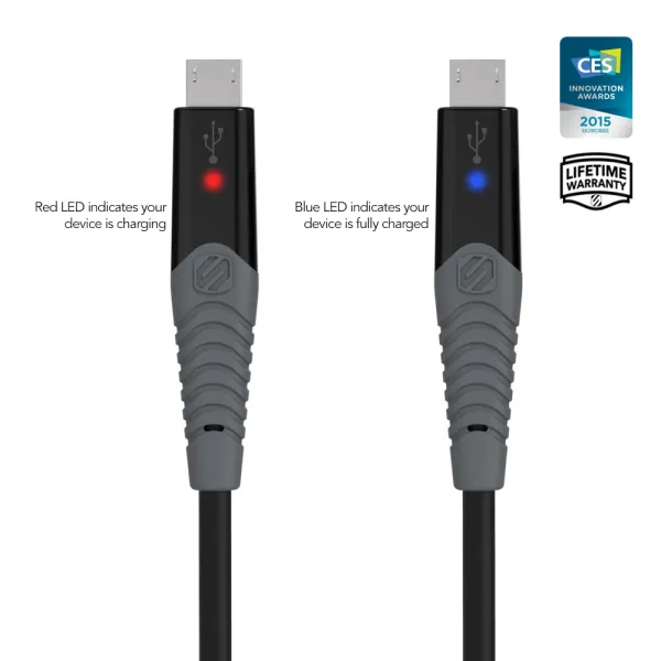 Cablu micro USB de incarcare si sincronizare strikeLINE™ LED (Negru, 1m)
