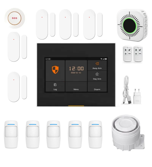 Sistem de securitate complet cu alarma Smart WiFi si detector fum, ecran tactil IPS 4.3", compatibila Tuya / SmartLife