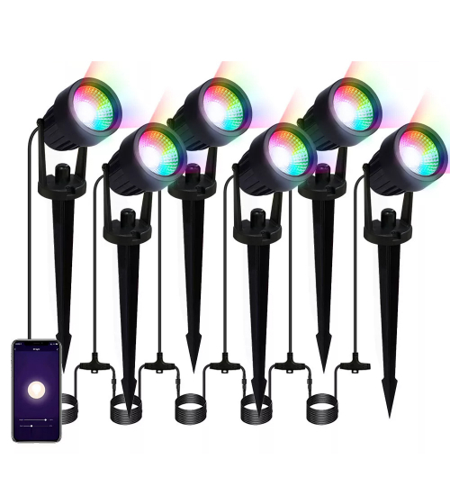 Set 6 Lampi ambientale LED RGB pentru gradina, IP66, 120W, 8000lm