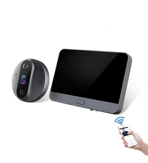 Sonerie video inteligenta WiFi cu unitate interioara LCD, card 32Gb, baterie, compatibila Tuya