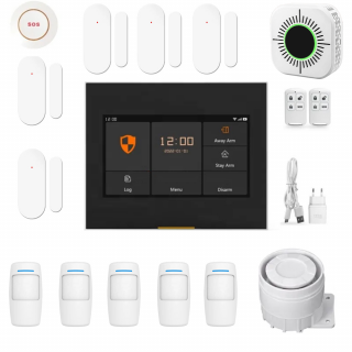 Sistem de securitate complet cu alarma Smart WiFi si detector fum, ecran tactil IPS 4.3", compatibila Tuya / SmartLife