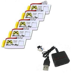 Set de incarcator + 5 acumulatori pentru HUBSAN x4 H107C, 3.7V, 500mAh