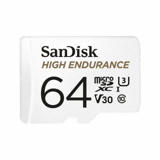 Card de memorie SanDisk micro SD High Endurance Video 64 GB, Class 10, V30, UHS-I U3 + adaptor