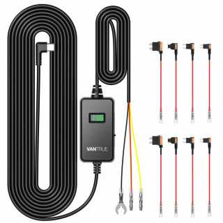 Kit cabluri USB-C Vantrue pentru conectare camera de bord direct la masina, cu 3 niveluri, 11,6/23,6 V, 12/24 V, 12,4/24,4 V la 5 V, suport pentru sigurante si protectie tensiune joasa