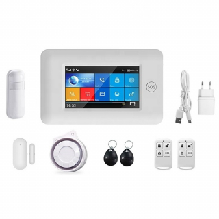 Kit sistem de alarma WiFi + GSM, touch screen, compatibil Alexa si Google Assistant