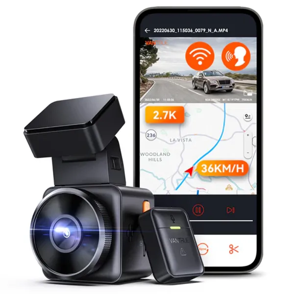 Camera auto de bord Vantrue E1, WiFi 2.7K 1440P HDR/60fps, telecomanda control vocal, Night Vision 160°, ecran 1.54&quot;, GPS, G-sensor si monitorizare parcare
