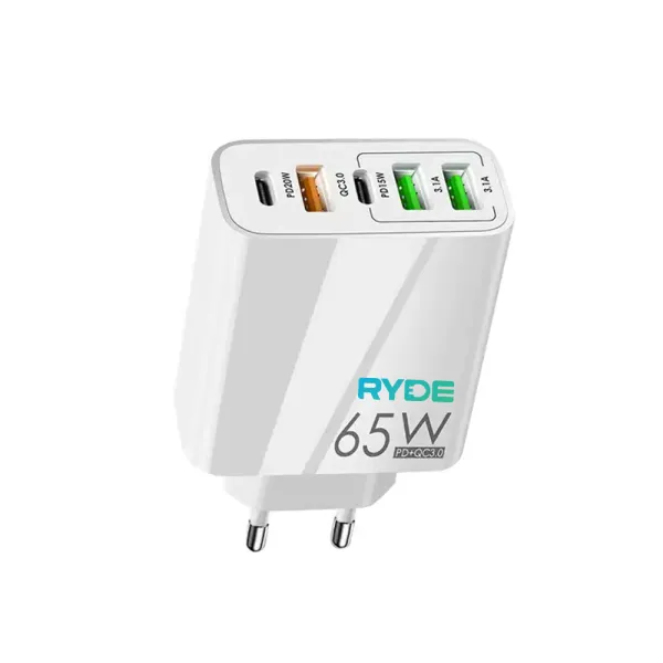 Incarcator auto rapid 65W 2x USB-C, 3x USB-A, pentru telefon, tableta, GPS, Alb /  Negru