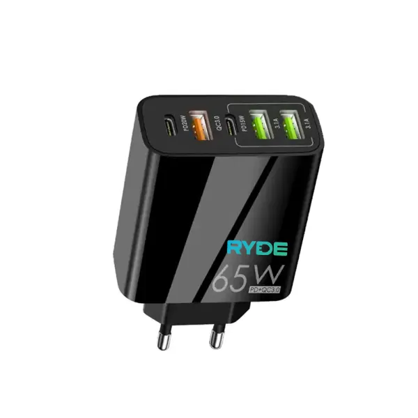 Incarcator auto rapid 65W 2x USB-C, 3x USB-A, pentru telefon, tableta, GPS, Alb /  Negru