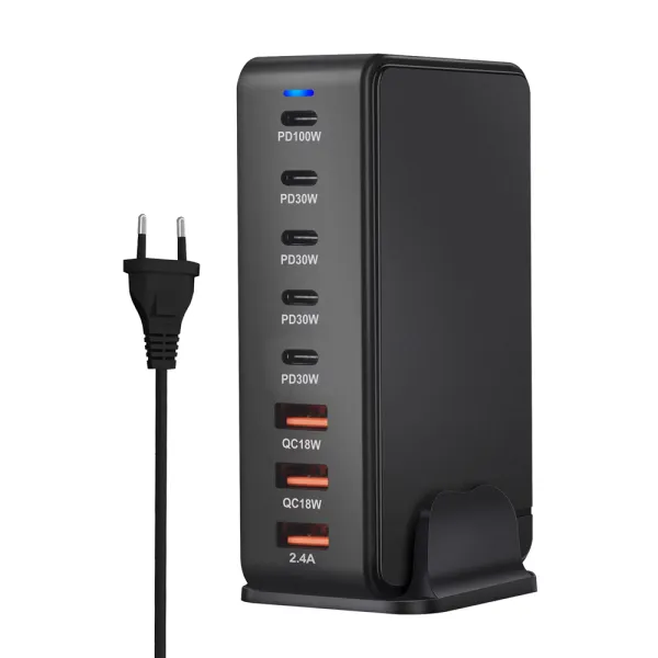 Incarcator rapid USB-C 268W cu 8 porturi (5xUSB-C, 3XUSB-S), ideal pentru laptop, tableta, telefon, Negru / Alb