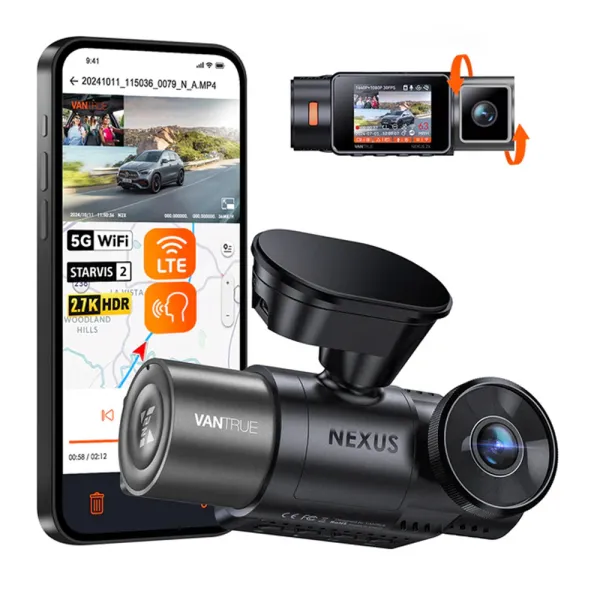 Camera auto duala Vantrue Nexus 2X fata-spate 2.7K + 1080P, WiFi 5GHz, 165o + 158o, ecran 2”, GPS, G-Sensor si monitorizare parcare