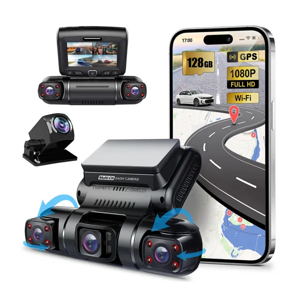 Camera auto de bord cu 4 canale PRUVEEO D90 FHD, WiFi, Night Vision, 150°, ecran LCD 3&quot;, GPS, aplicatie dedicata, G-sensor si monitorizare parcare