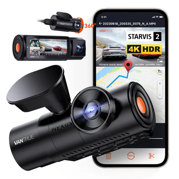 Camera auto tripla Vantrue N4 Pro fata-spate-interior, WiFi 5GHz 4K + 1080P + 1080P HDR, control vocal, Night Vision, ecran 2.45&quot;, GPS, G-sensor si monitorizare parcare