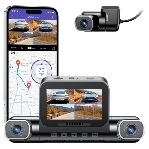 Camera auto de bord AZDOME M660 cu 4 canale 2K+3x1080P, WiFi 5G, WDR, Night Vision, ecran IPS, GPS, aplicatie dedicata, control vocal, G-sensor