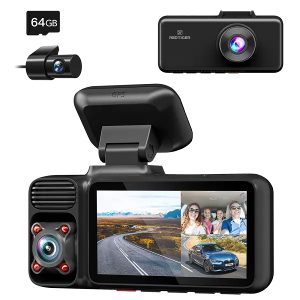 Camera auto de bord cu 3 canale REDTIGER F175G 4K+1080P+1080P, WiFi, Night Vision, 150°, ecran 3.16&quot;, GPS, aplicatie dedicata, G-sensor si monitorizare parcare