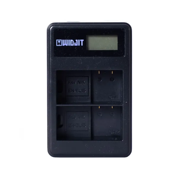 Incarcator dual Widjit pentru baterii EN-EL15, DSLR Nikon (Negru)
