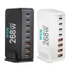 Incarcator rapid USB-C 268W cu 8 porturi (5xUSB-C, 3XUSB-S), ideal pentru laptop, tableta, telefon, Negru / Alb