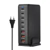 Incarcator rapid USB-C 268W cu 8 porturi (5xUSB-C, 3XUSB-S), ideal pentru laptop, tableta, telefon, Negru / Alb