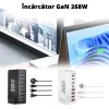 Incarcator rapid USB-C 268W cu 8 porturi (5xUSB-C, 3XUSB-S), ideal pentru laptop, tableta, telefon, Negru / Alb
