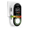 Detector 5 in 1 de gaz, monoxid de carbon, fum, umiditate si temperatura, cu alarma vocala, afisaj digital, alimentare la priza si baterie de rezerva